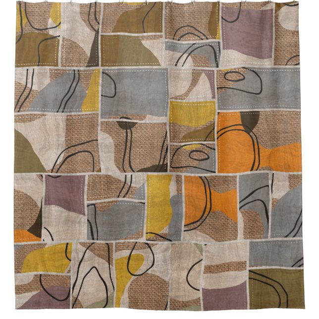 Cortina De Ducha Collage de mosaico, patrón de mezcla de tejido (Anverso)