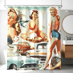 Cortina De Ducha Collage de Pinups Retro