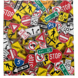 Cortina De Ducha Collage del Rótulo de la carretera del instructor