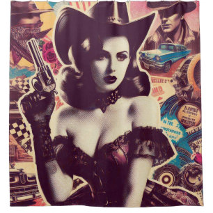 Cortina De Ducha Collage retro de lechera