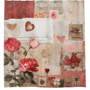 Cortina De Ducha Collage Romántico Vintage de Rosas (3)