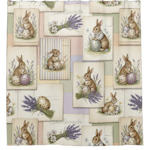 Cortina De Ducha Collage vintage del conejo de Pascua