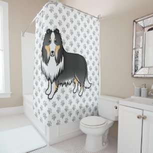 Cortina De Ducha Collie Áspero Tricolor Perro de Dibujos Animados L