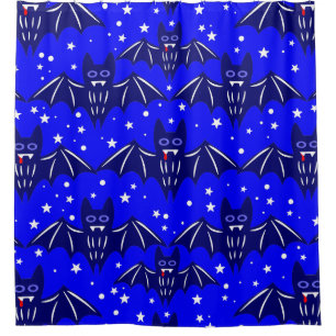 Cortina De Ducha colmillos de murciélago vampiro de halloween azule