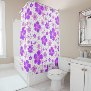 Cortina De Ducha Color de agua floral simple Imprimir púrpura y ros
