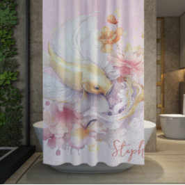 Cortina De Ducha Color de agua rosada Gold Koi Floral de pescado pe