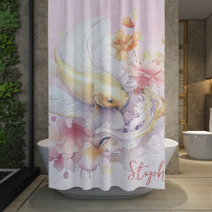 Cortina De Ducha Color de agua rosada Gold Koi Floral de pescado pe