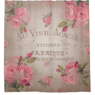 Cortina De Ducha Color de rosa francés shabbychic del vintage de l