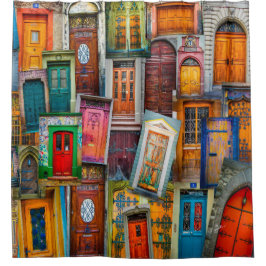 Cortina De Ducha Color del patrón de color de la puerta de época