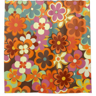 Cortina De Ducha Color Floral vintage Seamless Pattern. Retro 70