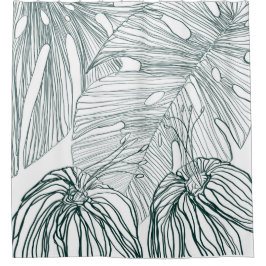 Cortina De Ducha color verde oscuro y verde azulado de las hojas de