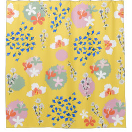 Cortina De Ducha Colores cortos floral l Moderno retro l Amarillo