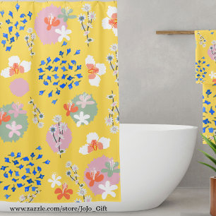 Cortina De Ducha Colores lindos floral l Moderno retro l Amarillo