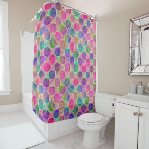 Cortina De Ducha Colorful Retro Circle Pattern with Golden Details