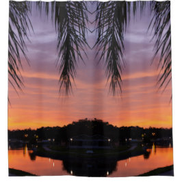 Cortina De Ducha Colorida puesta de sol a través de la palmera