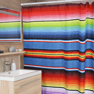 Cortina De Ducha Coloridas franjas de serape mexicano morado rojo