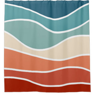Cortina De Ducha Coloridas olas de estilo retro