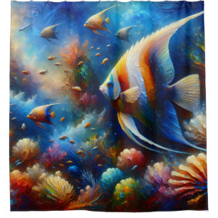 Cortina De Ducha "Colorido Arrecife de Coral Arte Angelfish