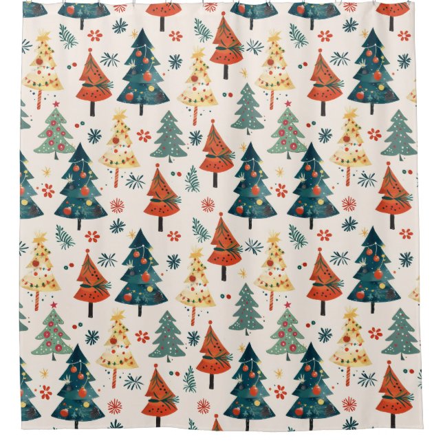 Cortina De Ducha Colourful Christmas Pine Trees Seamless Pattern (Anverso)