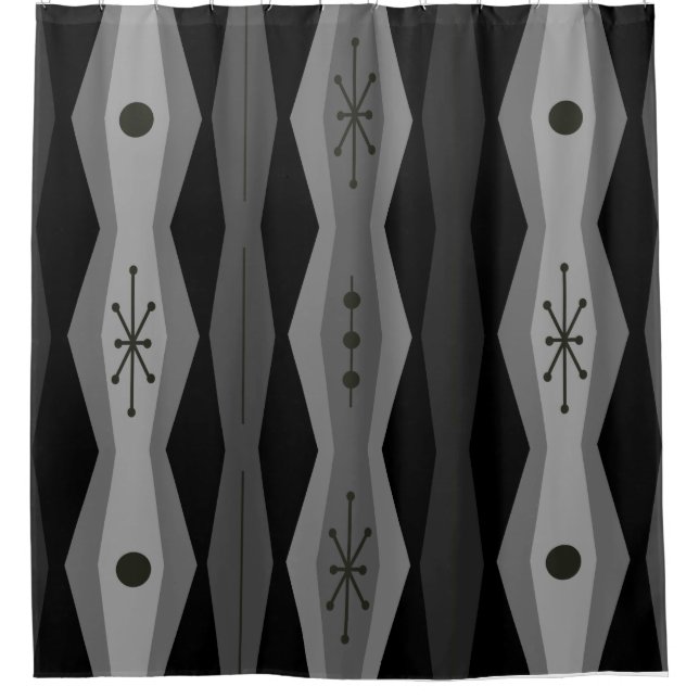 Cortina De Ducha Columnas abstractas de la era atómica gris negro (Anverso)