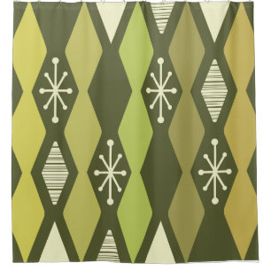 Cortina De Ducha Columnas del MCM de la era atómica Olive Green