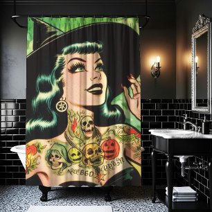 Cortina De Ducha Cómic de brujas retro tatuado