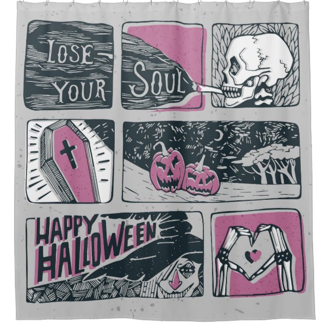Cortina De Ducha Comic Halloween: Ilustracion divertido (Anverso)