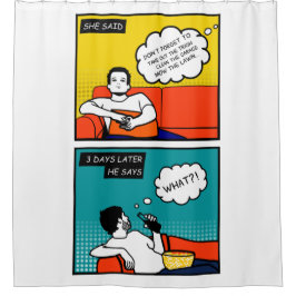 Cortina De Ducha Comics Geek Rugged de color azul naranja