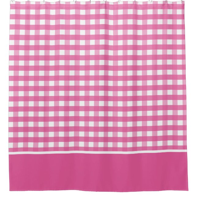 Cortina De Ducha Comprobación de Gingham rosa y blanca de Fuchsia (Anverso)