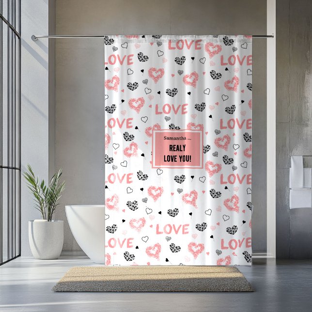 Cortina de ducha con boceto de corazón con letteri (Elegant Love Lettering Heart Sketch Shower Curtain)