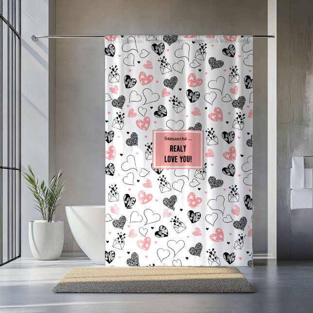 Cortina de ducha con corazón dibujado a mano regal (I Love You Gift Hand Drawn Heart Shower Curtain)