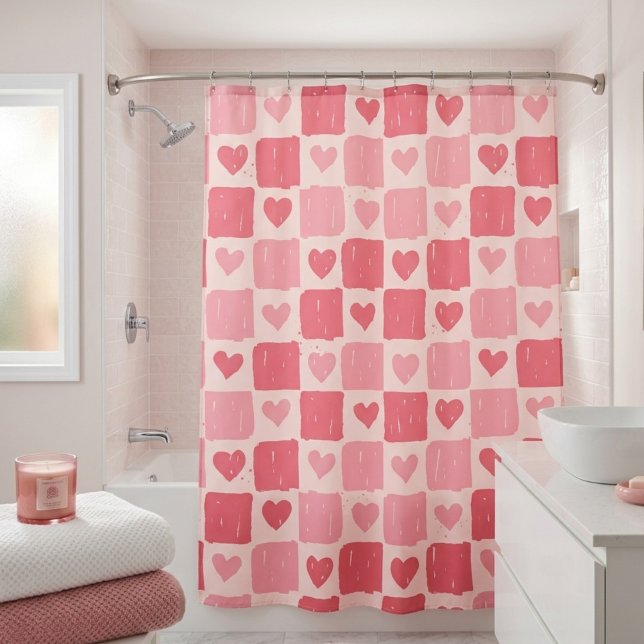 Cortina de ducha con estampado de corazones pintad (Subido por el creador)