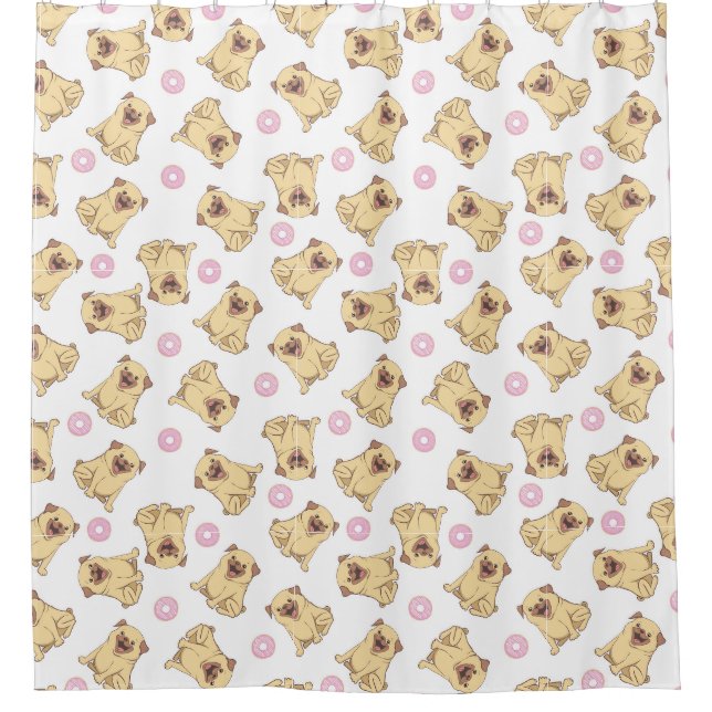 Cortina de ducha con estampado de Pug (Anverso)