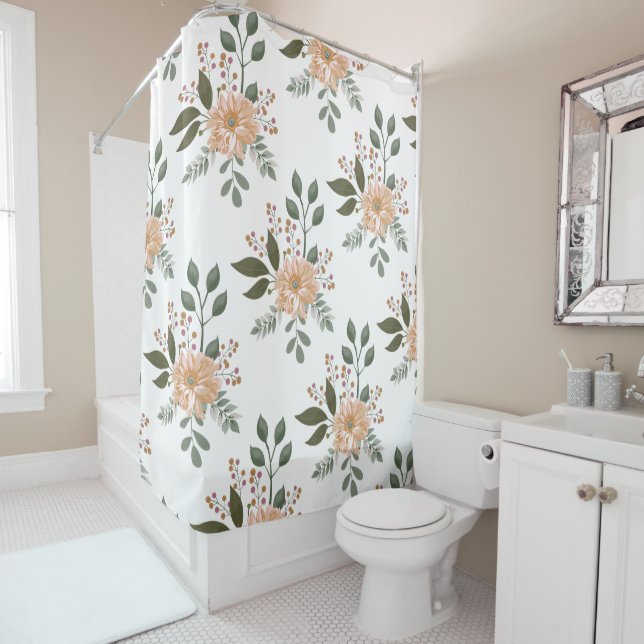 Cortina de ducha con estampado floral (In situ)