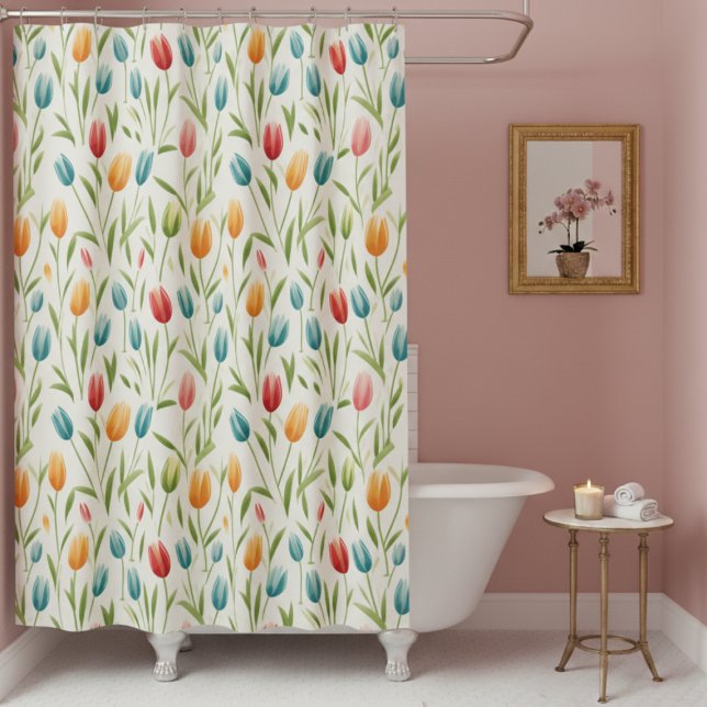 Cortina de ducha con estampado floral (colorful fun spring tulips floral garden shower curtain)