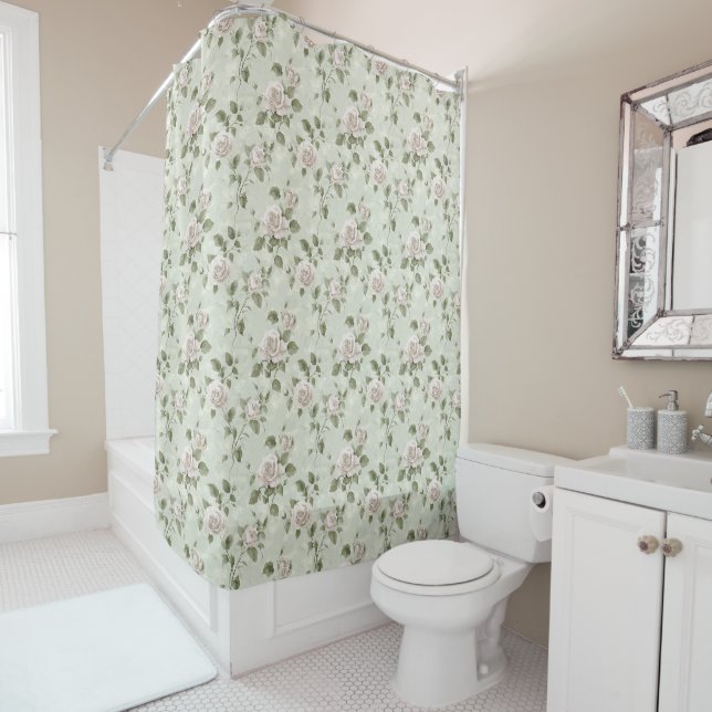 Cortina de ducha con estampado floral de estilo vi (In situ)