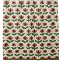 Cortina de ducha con estampado floral rojo y verde