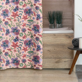 Cortina de ducha con estampado floral rosa boho