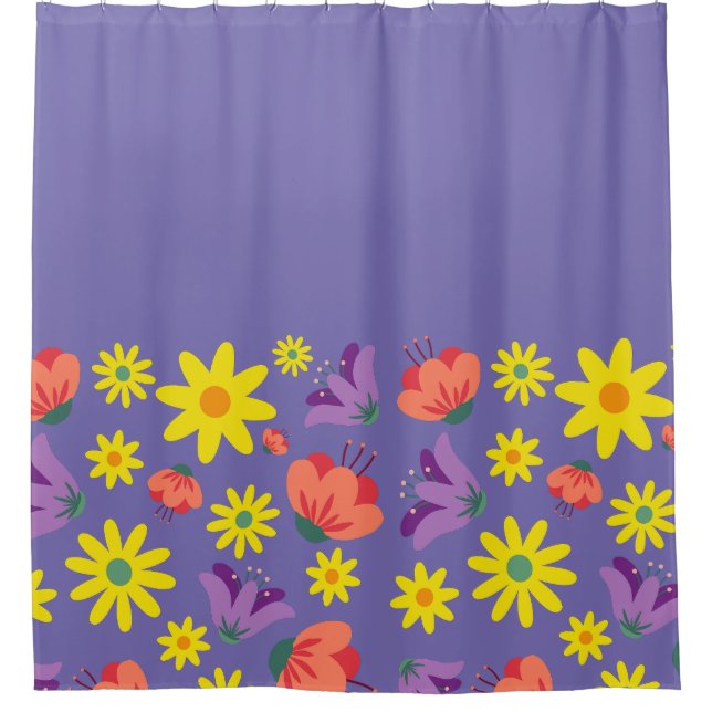 Cortina de ducha con flores púrpura (Anverso)