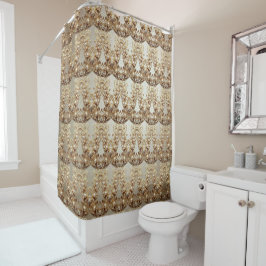 Cortina de ducha con floritura dorada ornamentada
