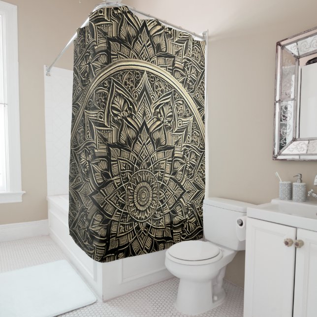 Cortina de ducha con mandala dorado (In situ)