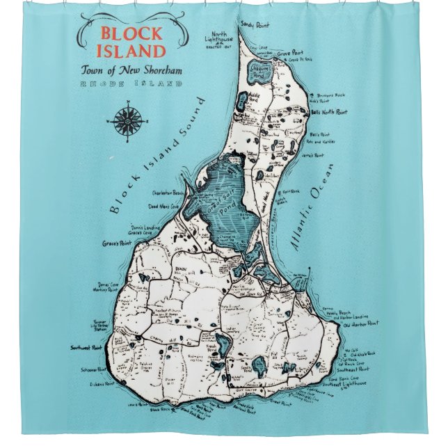Cortina de ducha con mapa de Block Island RI (Anverso)