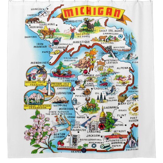 Cortina de ducha con mapa de Michigan (Anverso)