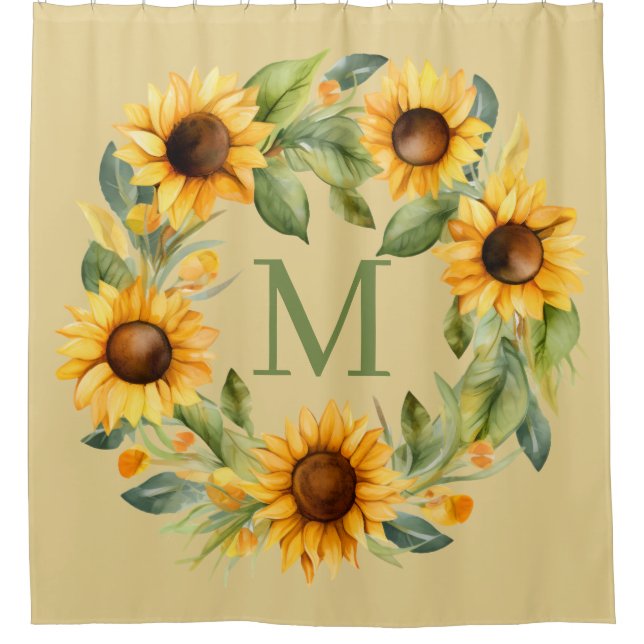 Cortina de ducha con monograma de girasoles (Anverso)