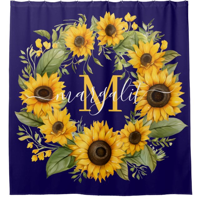 Cortina de ducha con monograma de girasoles (Anverso)