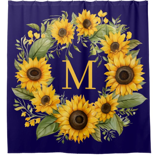 Cortina de ducha con monograma de girasoles (Anverso)