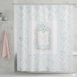 Cortina de ducha con monograma floral personalizad