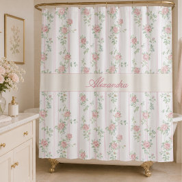 Cortina de ducha con monograma floral rosa persona
