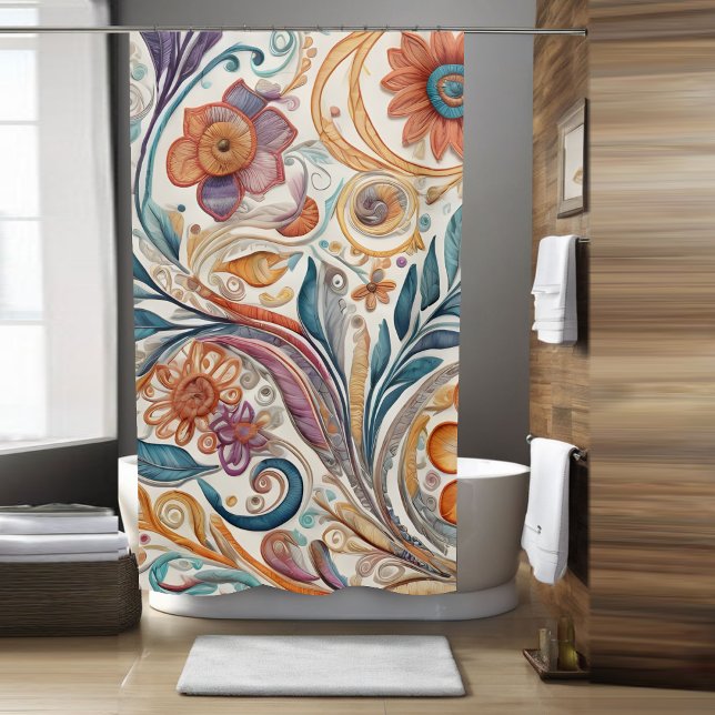 Cortina de ducha con motivos de flores de Boho col (Subido por el creador)