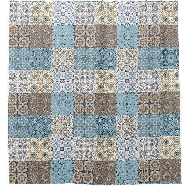 Cortina de ducha con motivos de mosaico marroquí (Anverso)